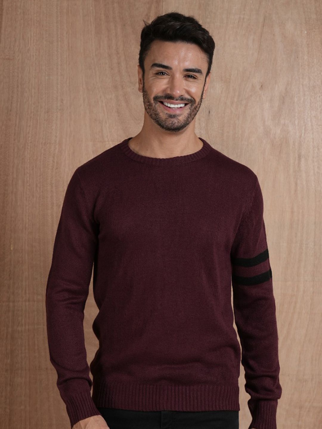 

PRONK Men Round Neck Pullover Sweater, Brown