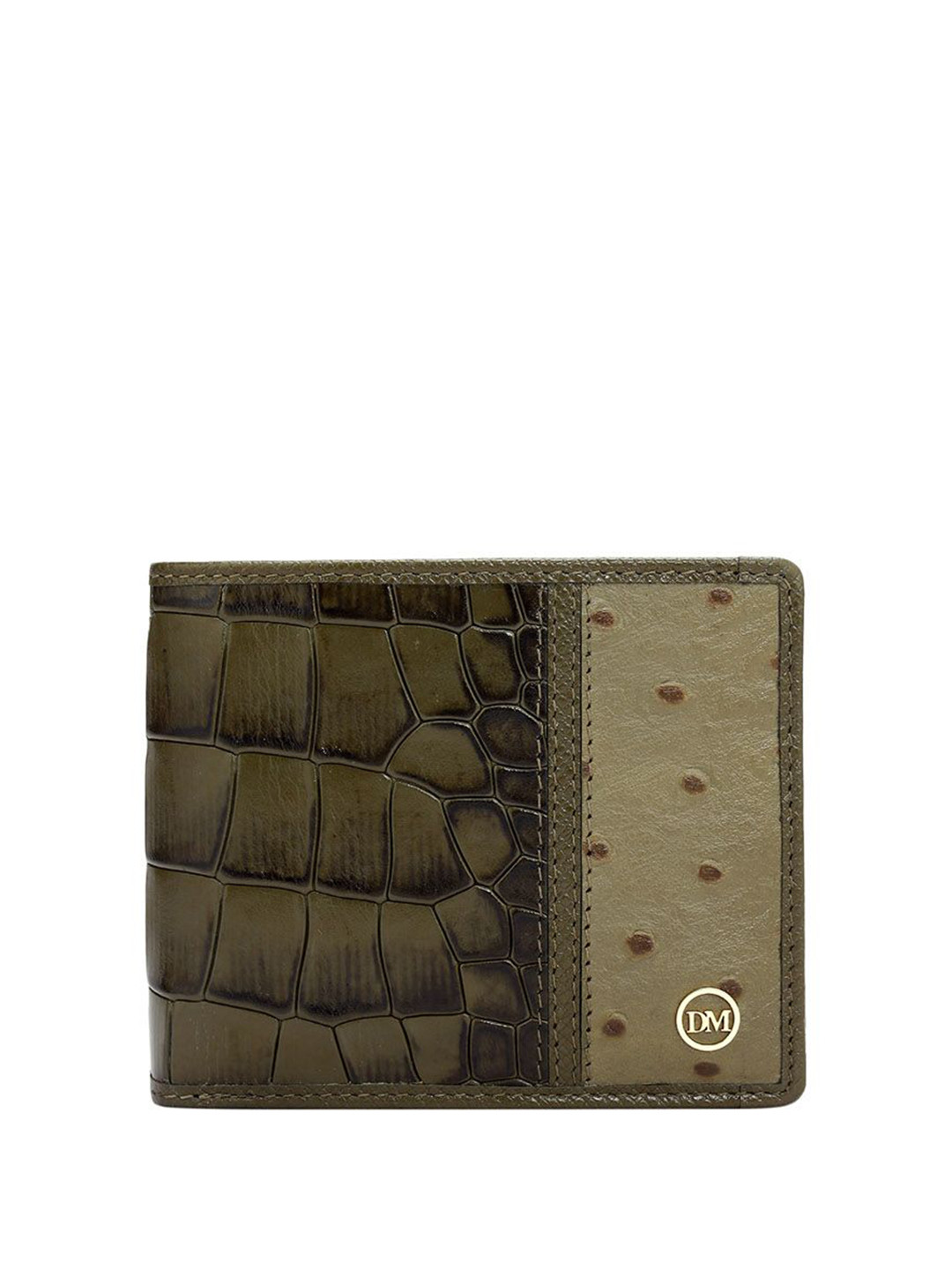

Da Milano Men Textured Leather Two Fold Wallet, Green
