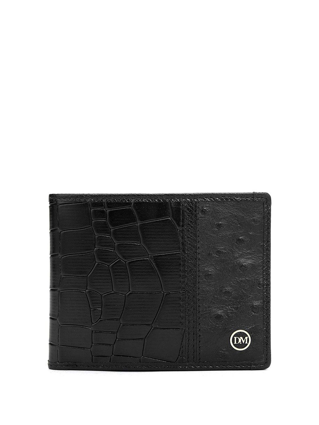 

Da Milano Men Textured Leather Two Fold Wallet, Black