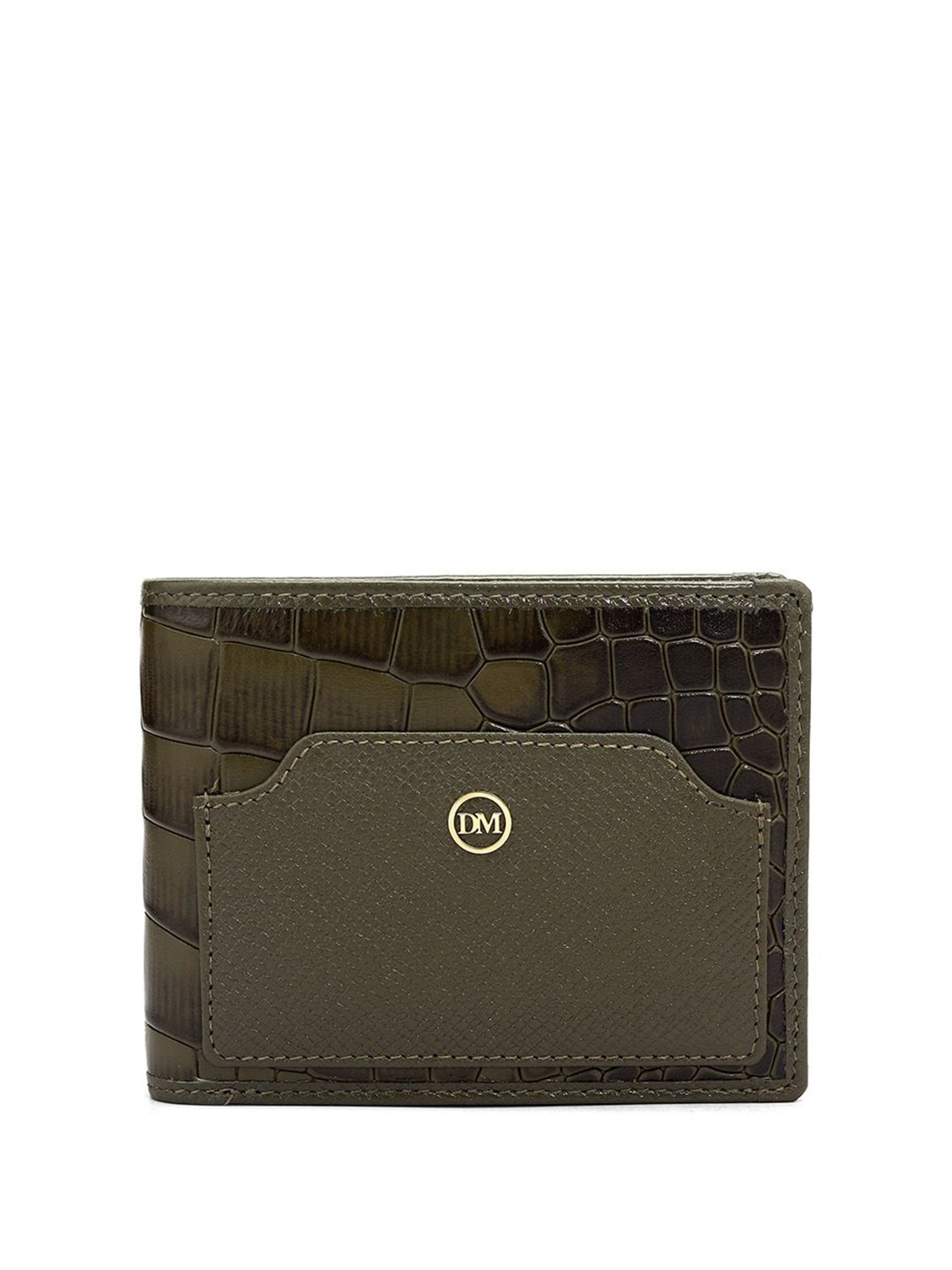 

Da Milano Men Textured Leather Two Fold Wallet, Green