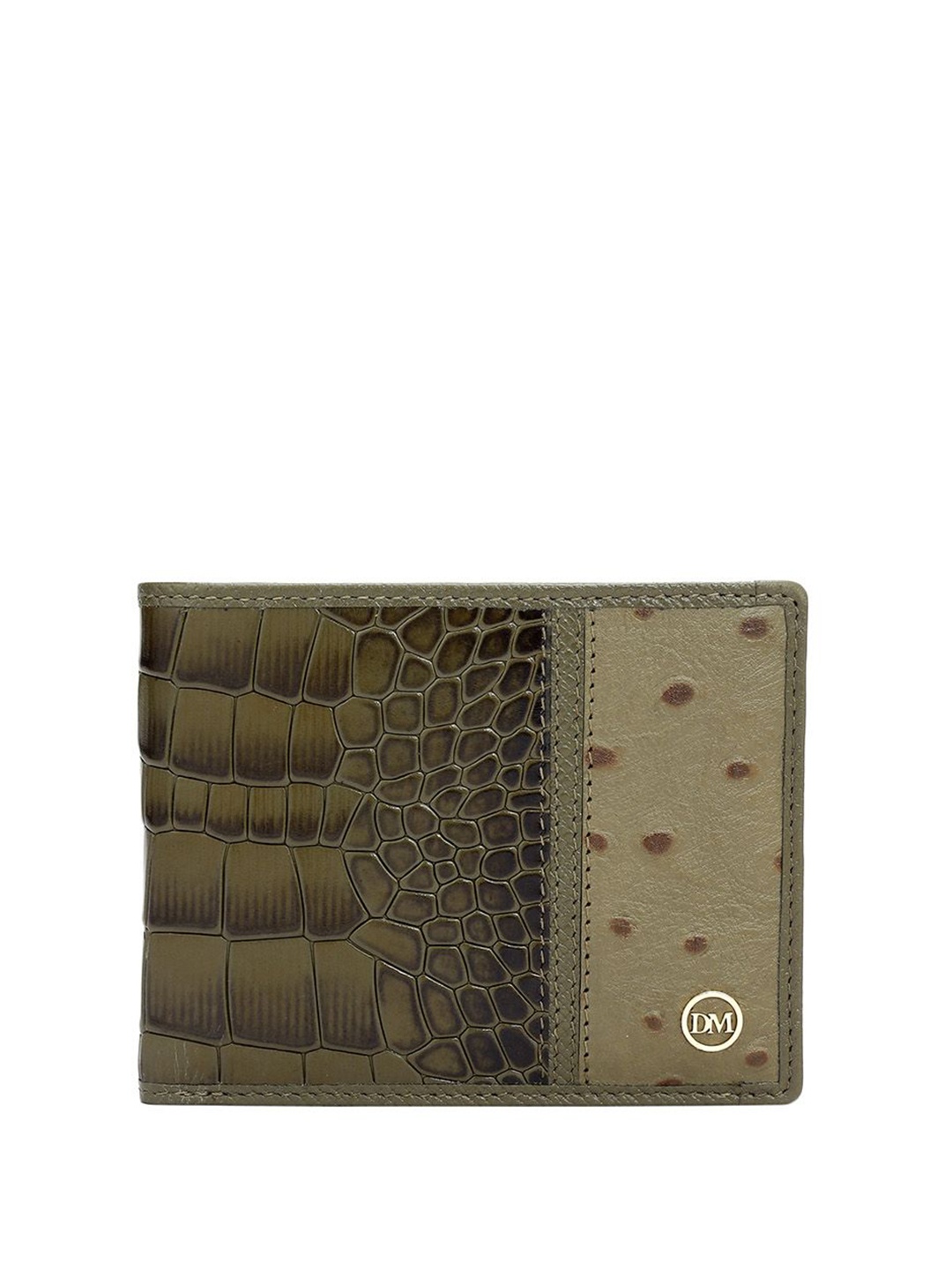 

Da Milano Men Textured Leather Two Fold Wallet, Green