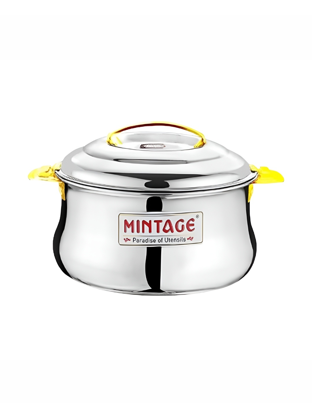 

Mintage Silver-Toned & Yellow Stainless Steel Dishwasher Safe Casserole with Lid-2.7L