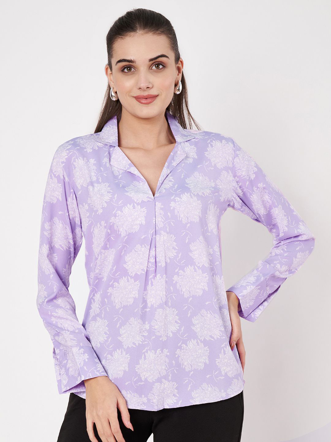 

Fbella Women Floral Shirt Style Top, Lavender