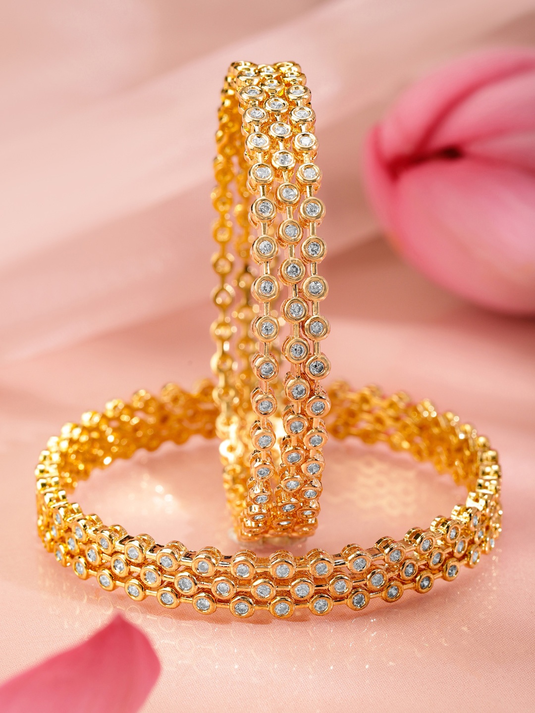 

Rubans Set Of 4 22K Gold-Plated Cubic Zirconia Studded Bangles