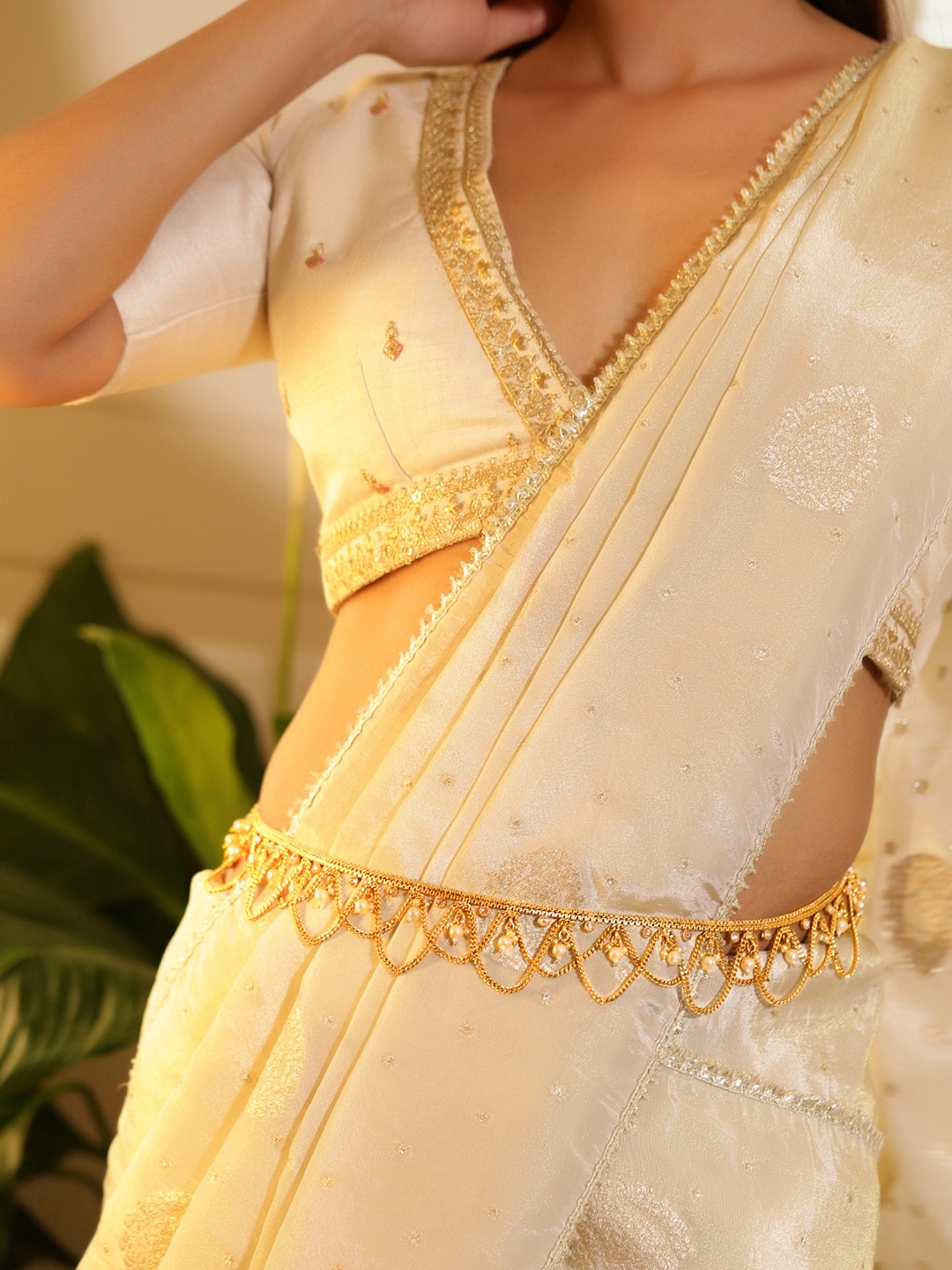 

Rubans 22K Gold-Plated Beaded Kamarbandh Waist Chain