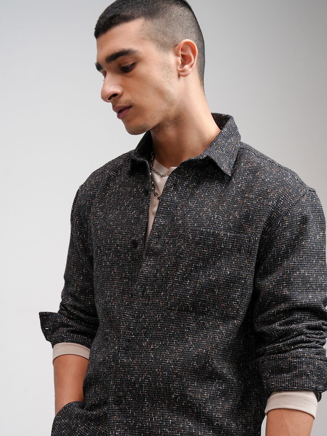 

HIGHLANDER Men Grindle Yarn Checked Relaxed Shirt, Black