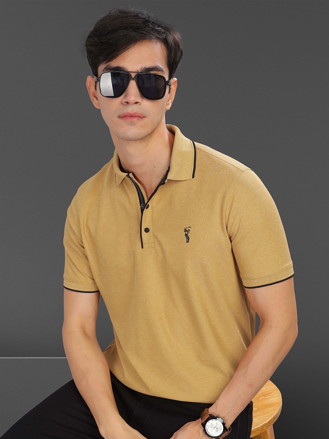 

STELLERS Men Solid Polo Collar T-shirt, Gold