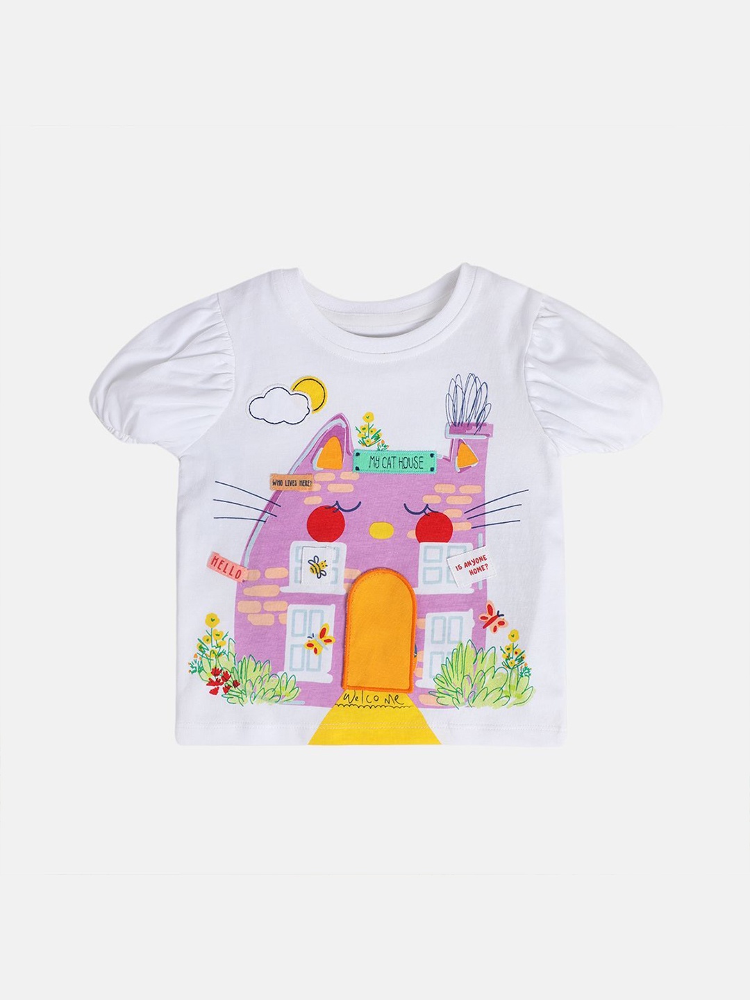 

MINI KLUB Women Printed Pure Cotton Top, White