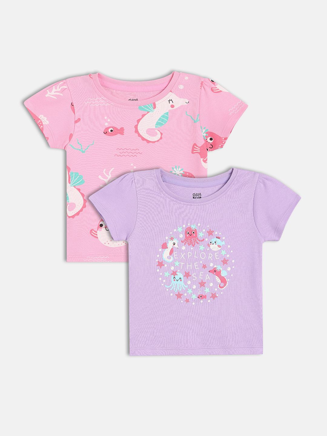 

MINI KLUB Girls Pack Of 2 Printed Cotton Top, Pink