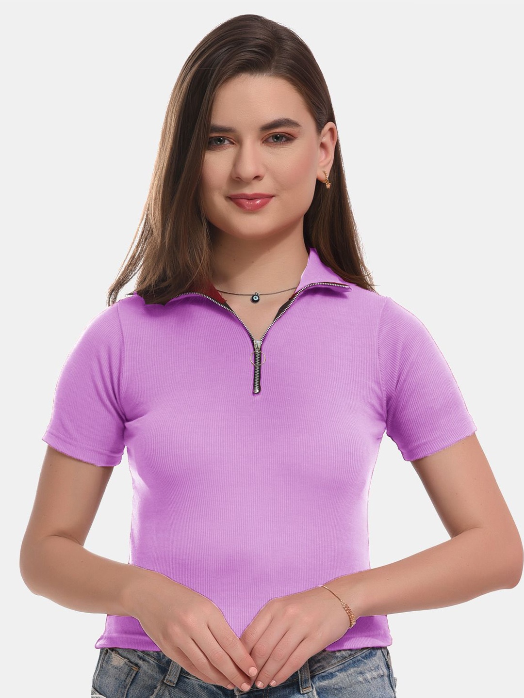 

Narsingha Dreams Women Shirt Collar Cotton Fitted Top, Lavender