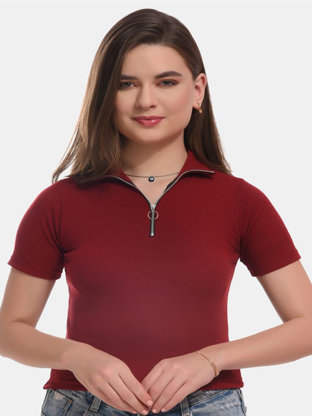 

Narsingha Dreams Cotton Fitted Crop Top, Maroon