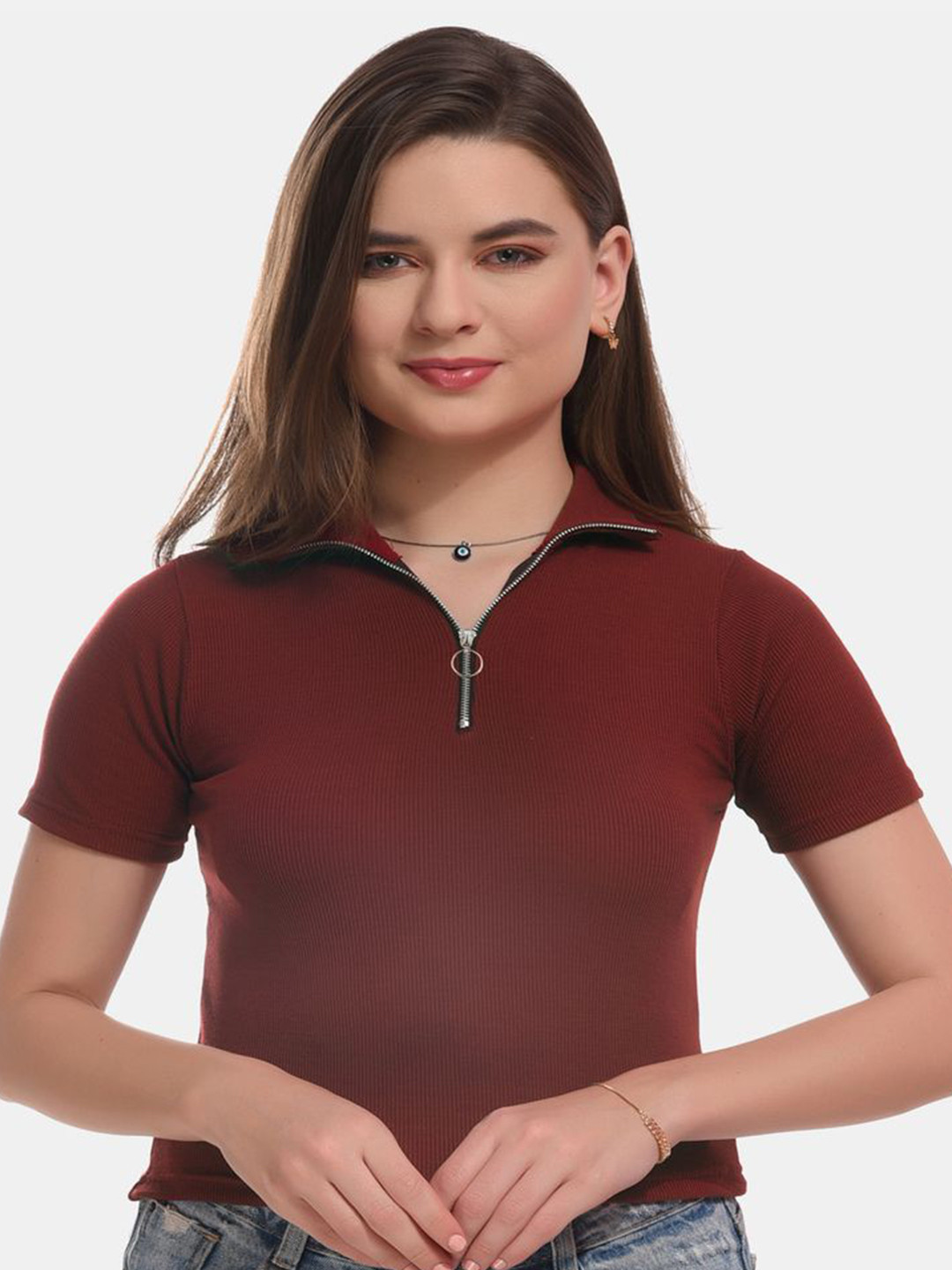 

Narsingha Dreams Women Cotton Shirt Collar Top, Brown