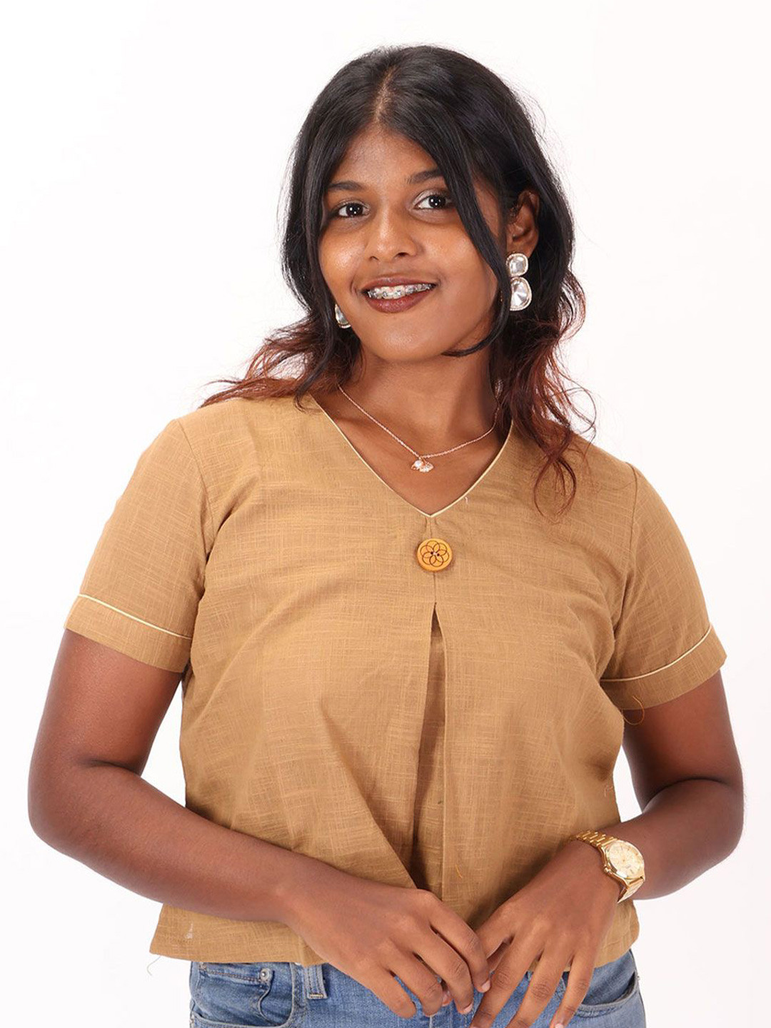 

Avishya Invert Pleated Crop Top, Brown