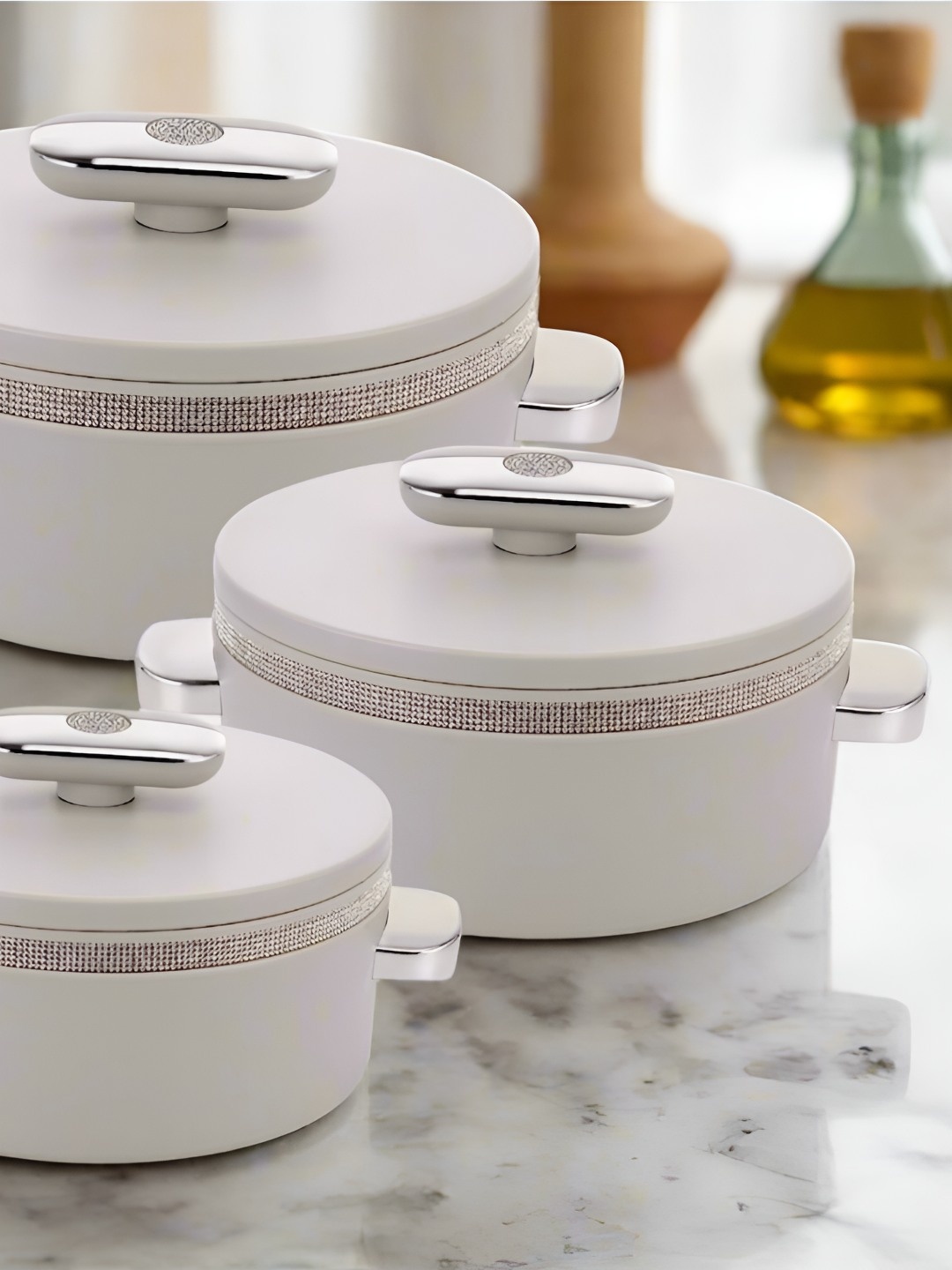 

Nayasa Set Of 3 Grey Sapphire Insulated Stainless Steel Thermal Casserole Set