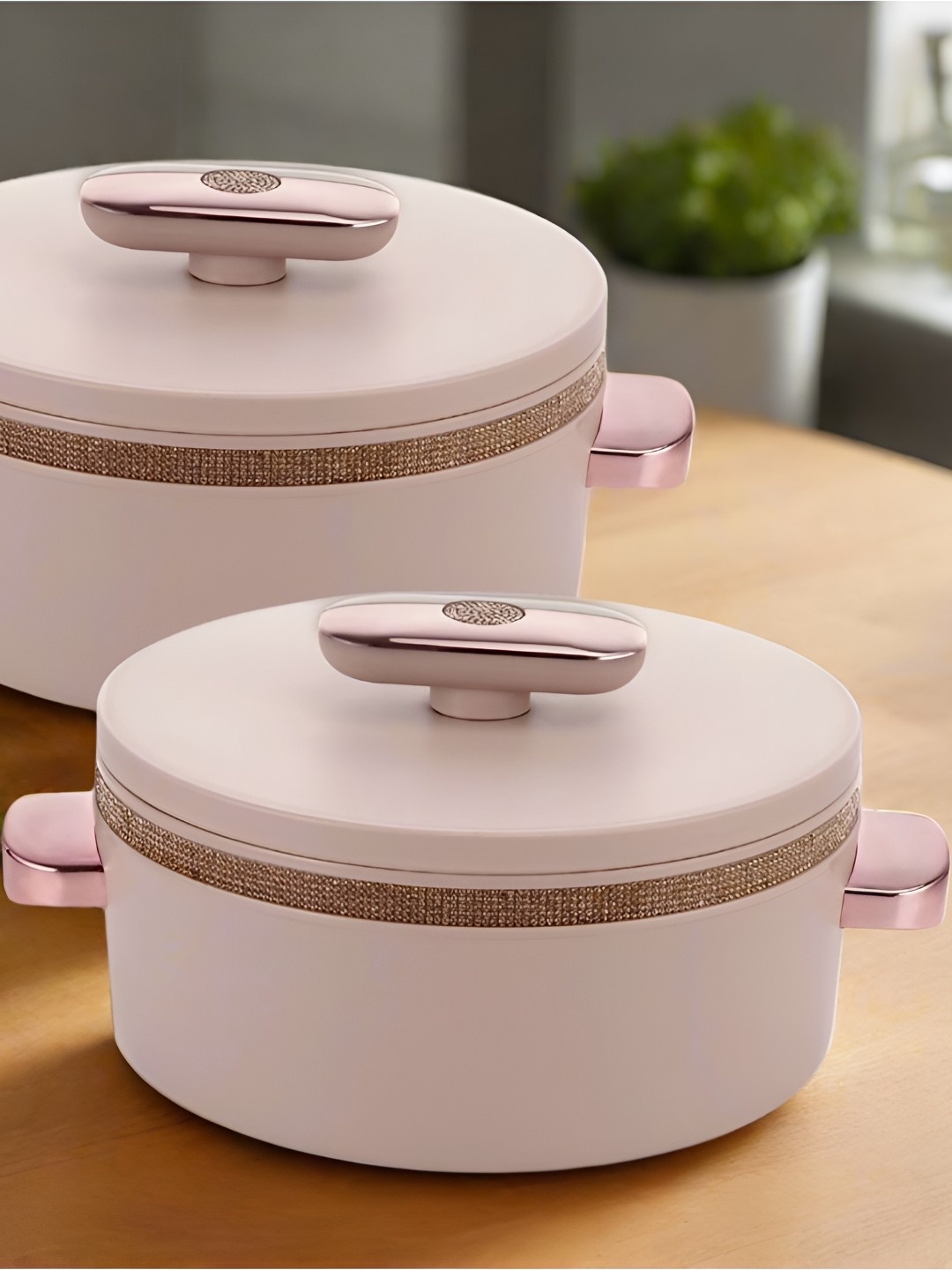 

Nayasa Sapphire Set of 2 Beige Insulated Inner Stainless-Steel Casseroles - 1500 ML, Pink