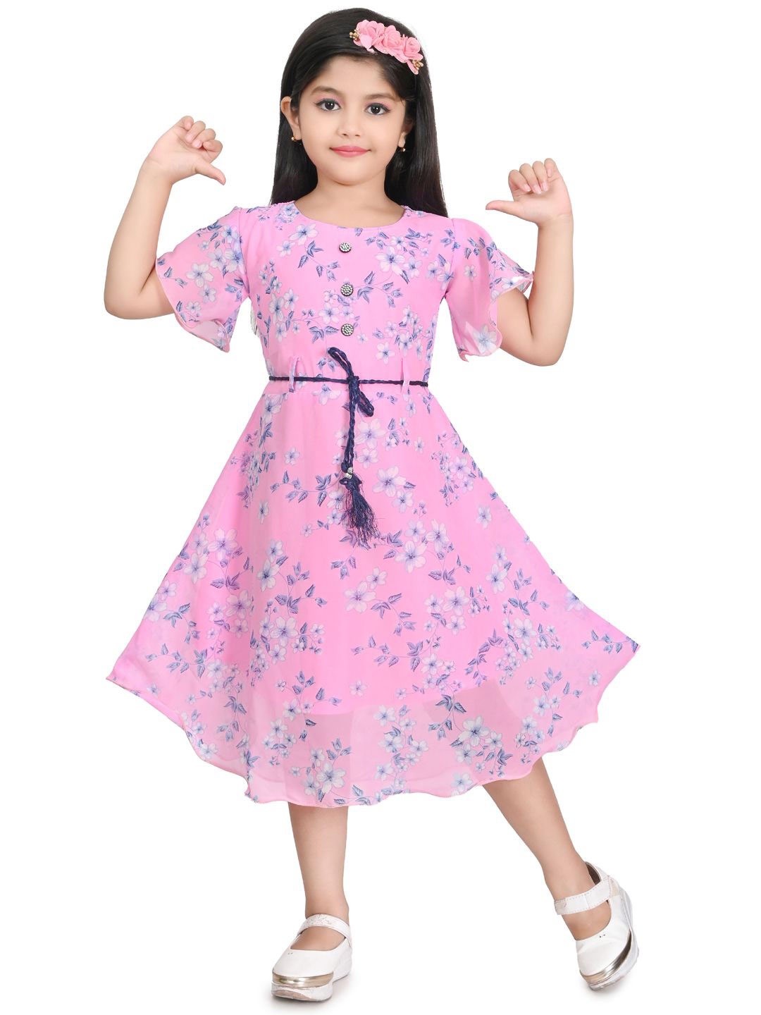 

BAESD Girls Floral Print Crepe A-Line Dress, Pink