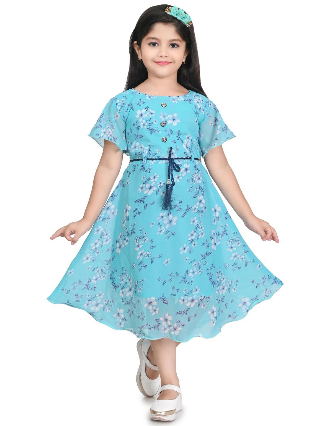 

BAESD Girls Floral Printed A-Line Dress, Blue