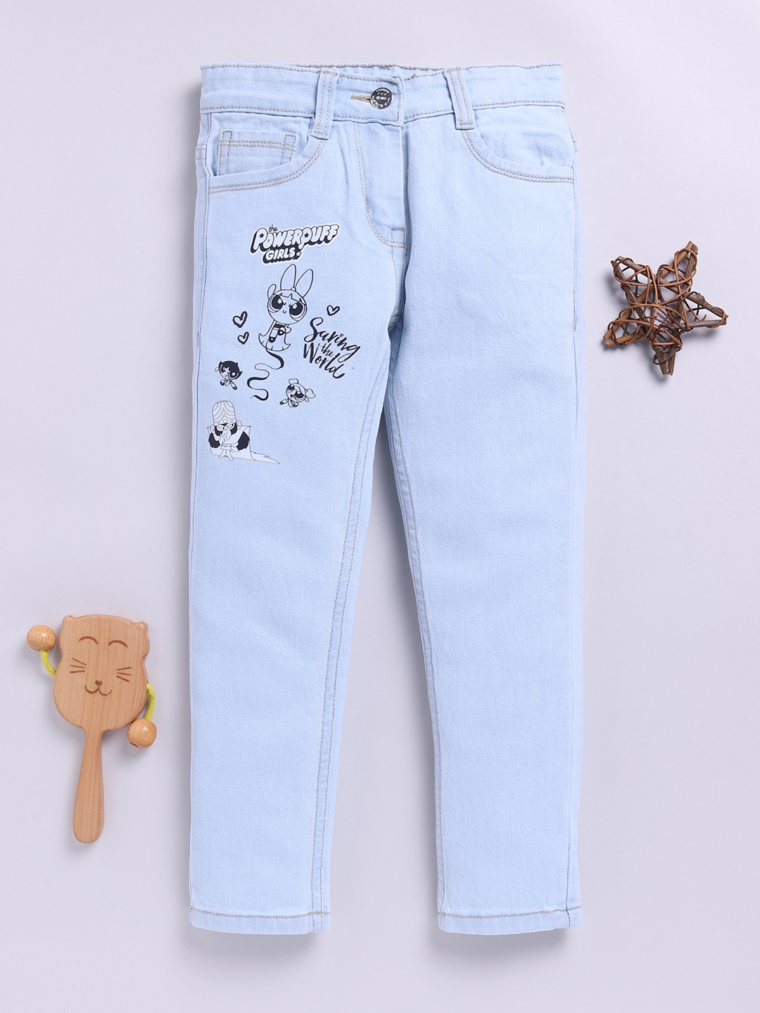 

Here&Now X Game Begins Girls Slim Fit Printed Stretchable Jeans, Blue