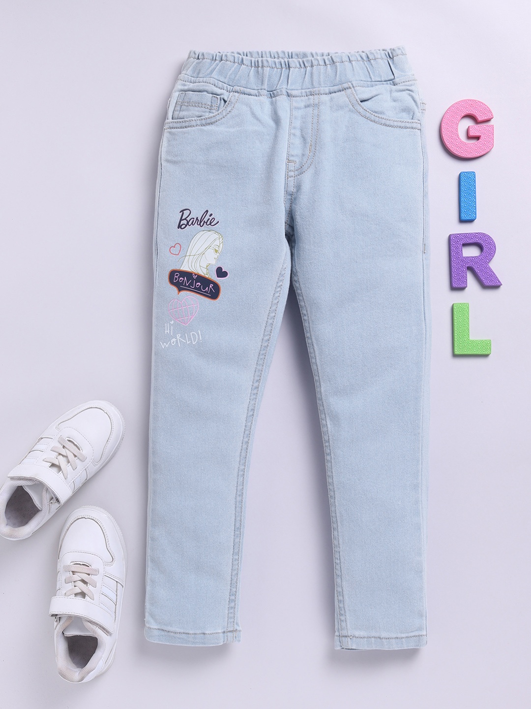 

Here&Now X Game Begins Girls Slim Fit Printed Stretchable Jeans, Blue