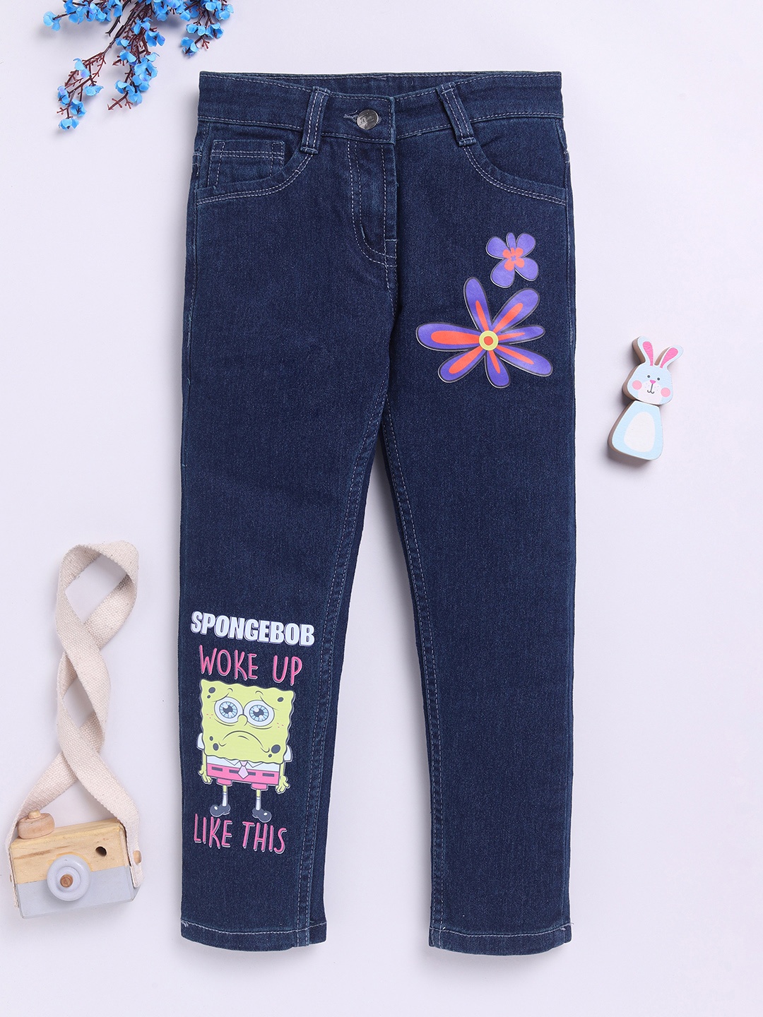 

Here&Now X Game Begins Girls Slim Fit Printed Stretchable Jeans, Navy blue