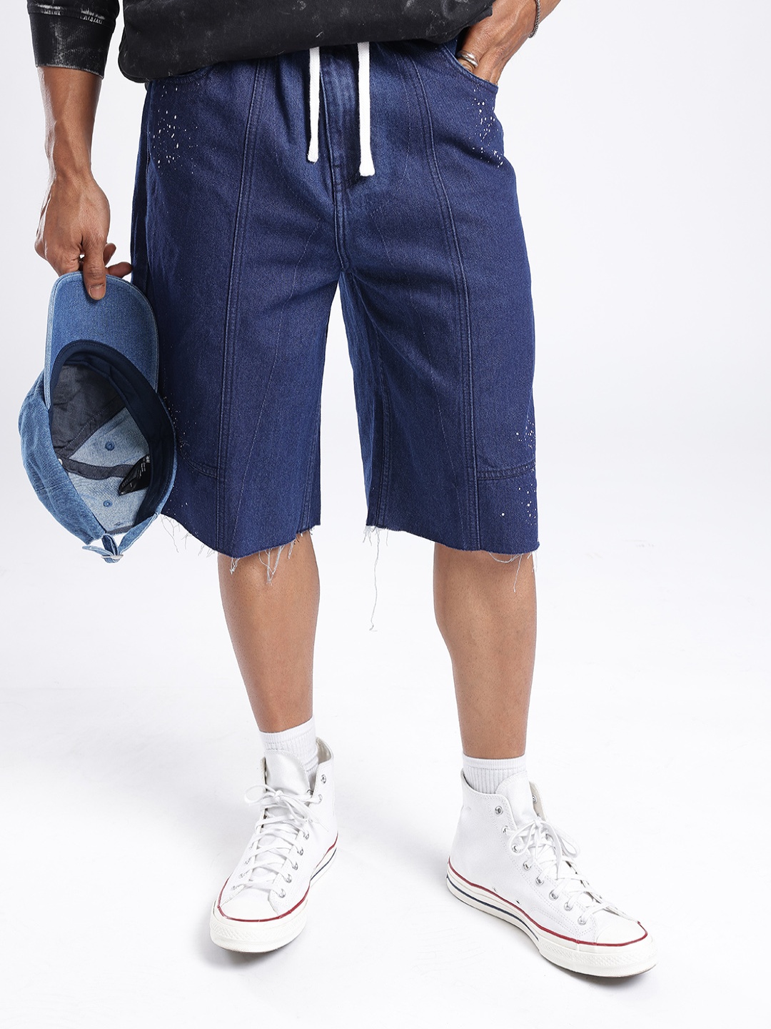 

glitchez Men Unbothered Chill Loose Denim Jorts, Navy blue