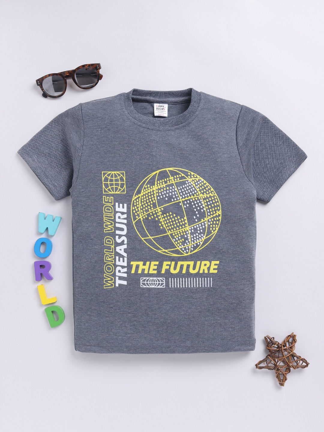 

Here&Now X Game Begins Boys Typography Printed T-shirt, Grey