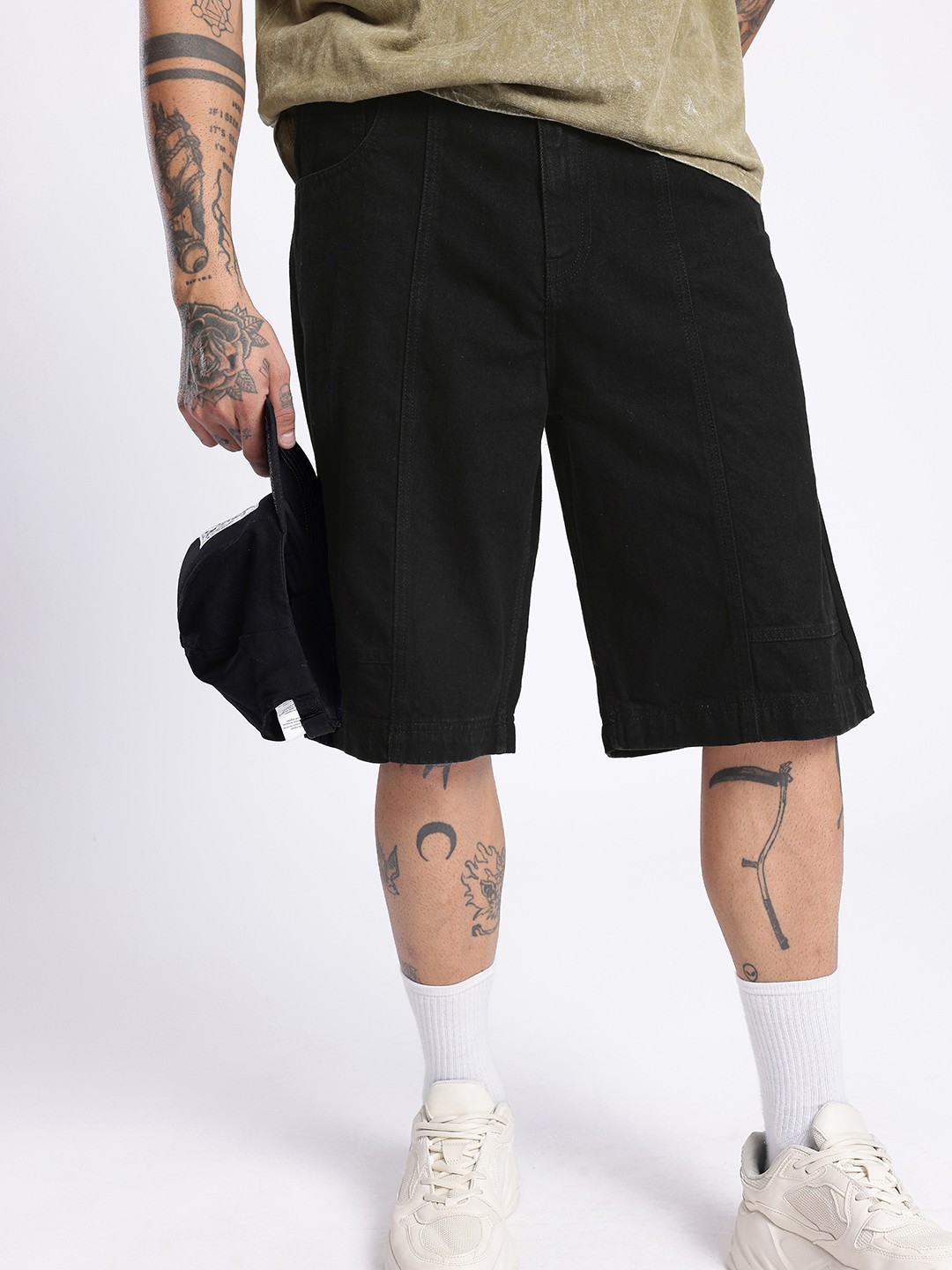 

glitchez Men Street-Ready Staple Loose Denim Jorts, Black