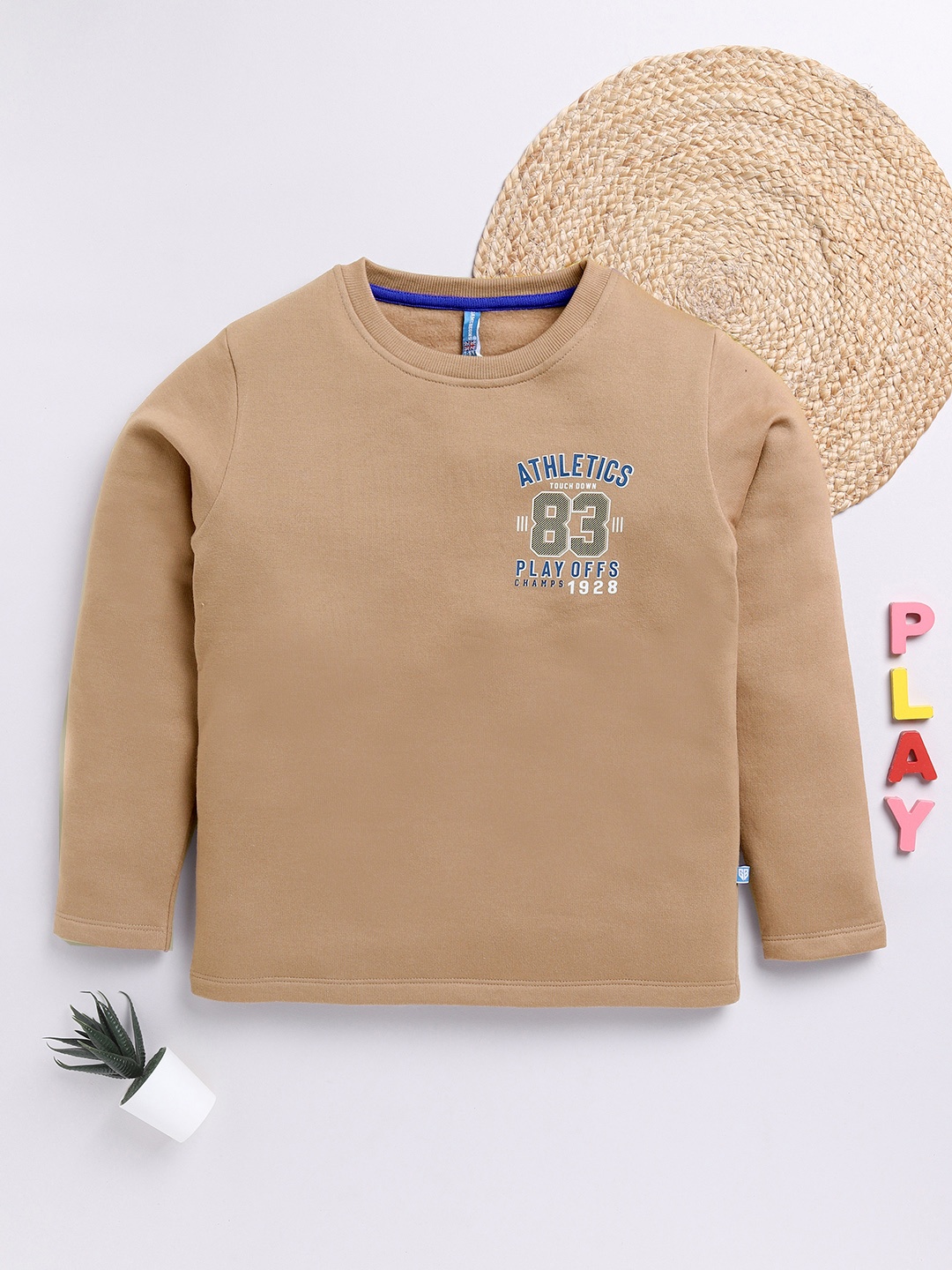 

Here&Now X Game Begins Boys Printed Typography Sweatshirt, Brown