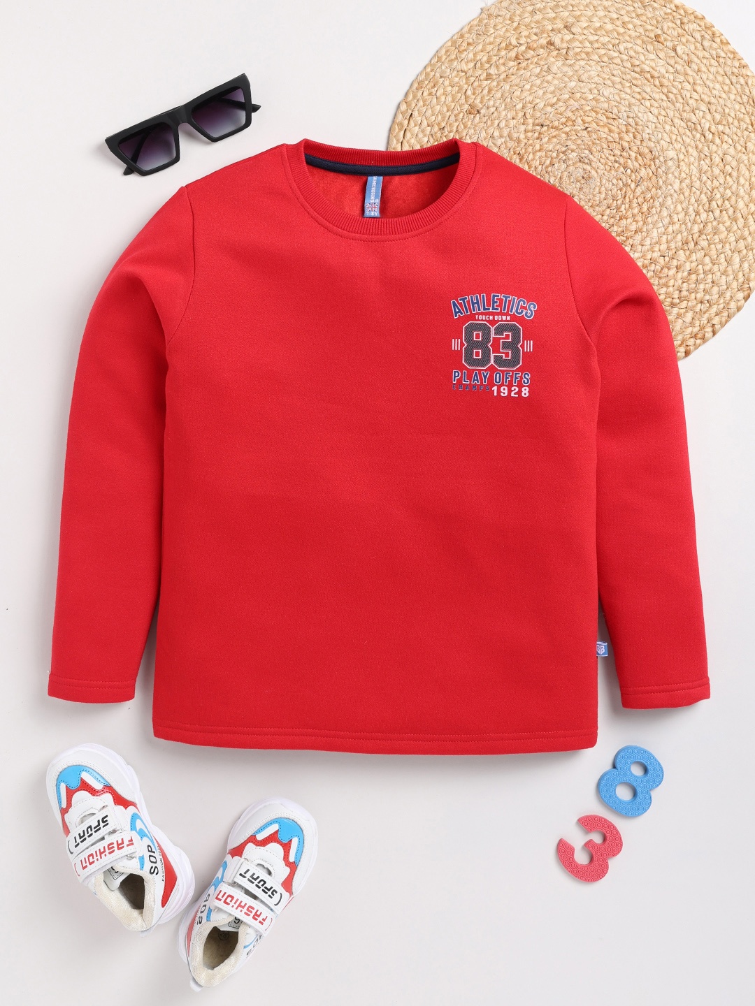 

Here&Now X Game Begins Boys Typography Sweatshirt, Red