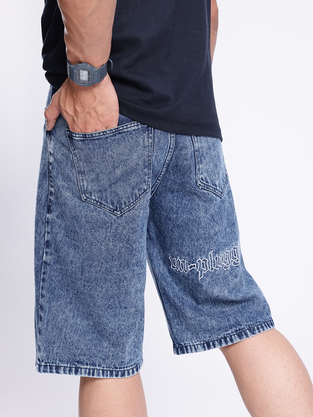 

glitchez Men Un-Plugged Loose Denim Jorts, Blue