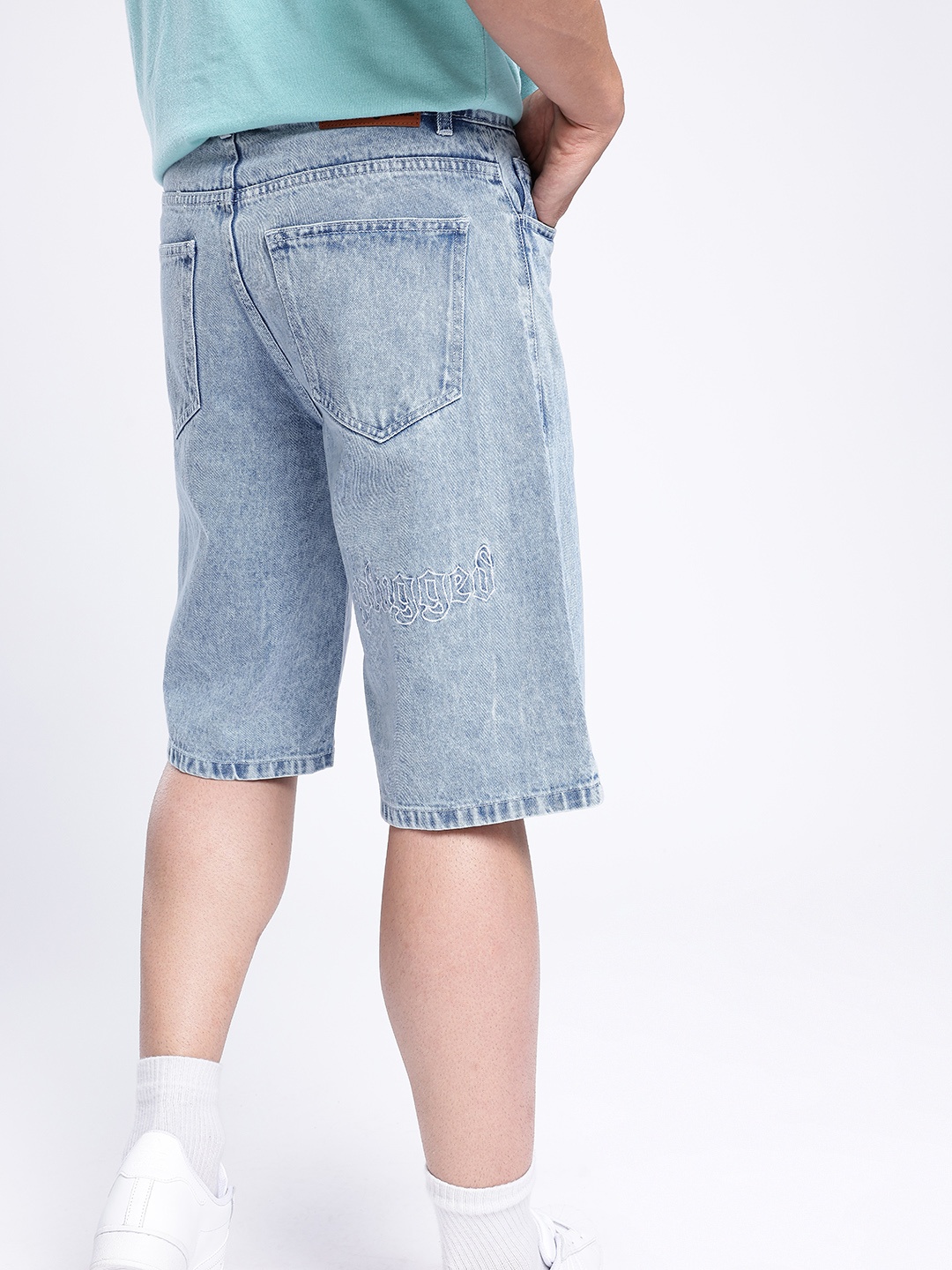 

glitchez Men Light Wash Loose Denim Jorts, Blue