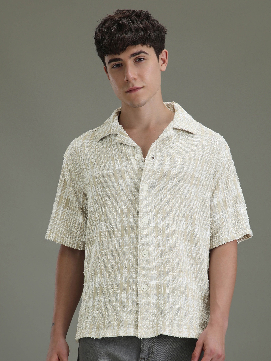 

Banana Club Men Classic Opaque Casual Shirt, Beige