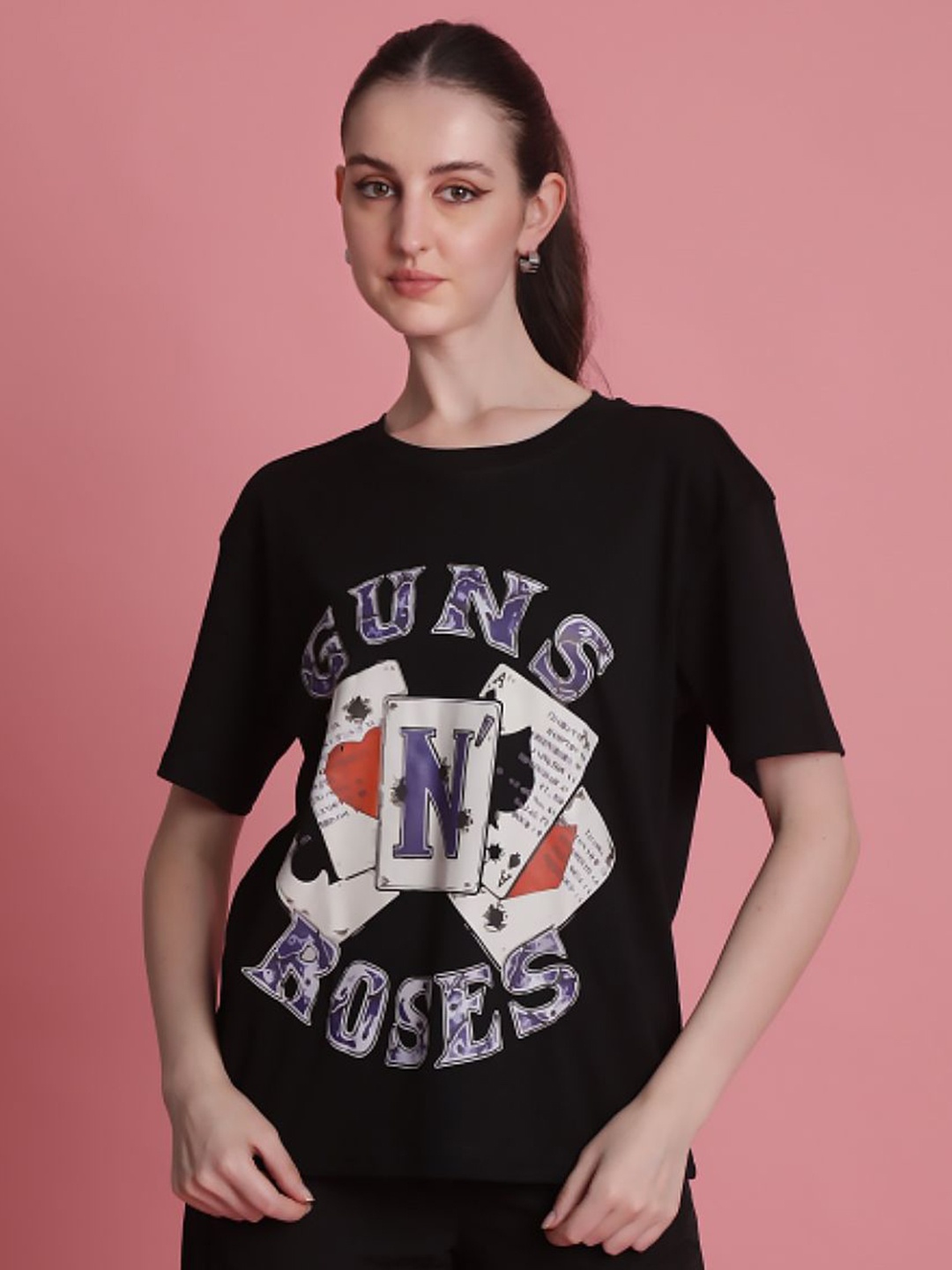 

Bene Kleed Women Graphic Printed Round Neck Cotton T-shirt, Black