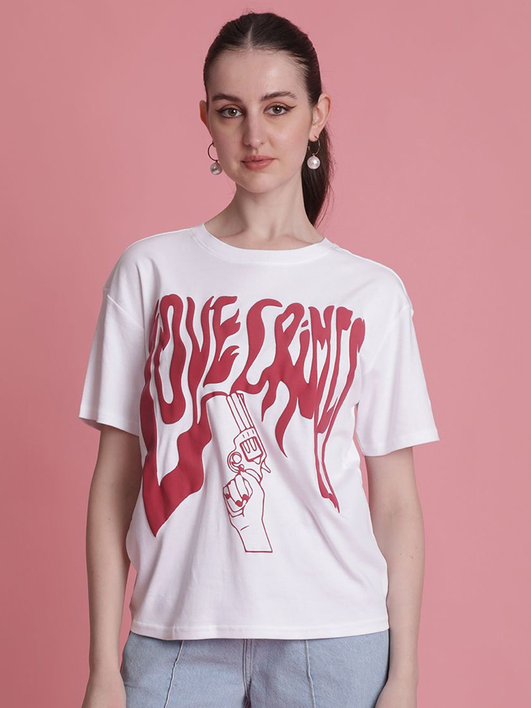 

Bene Kleed Women Puff Printed T-shirt, White