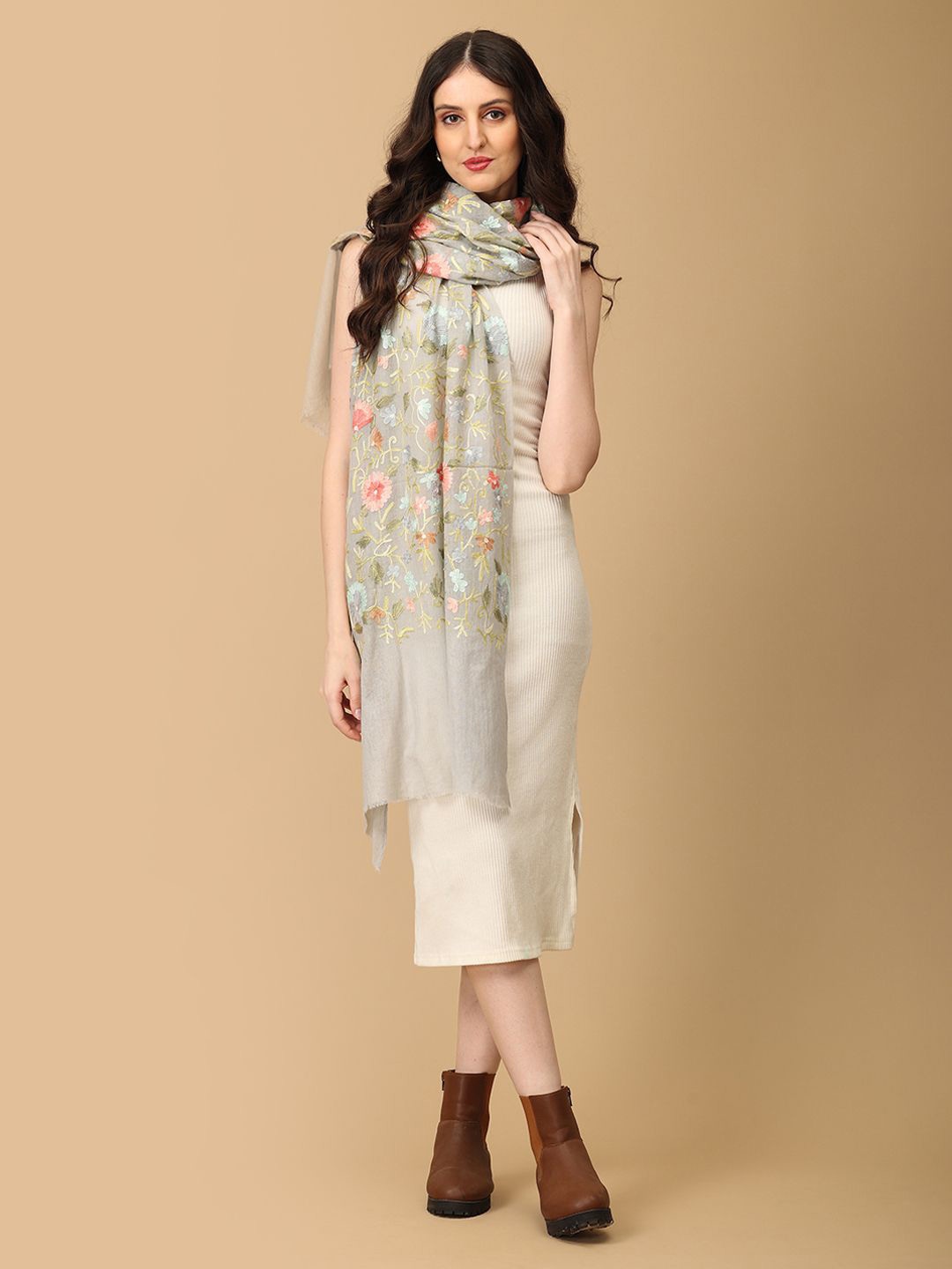 

The Woman Store Women Embroidered Stole, Grey