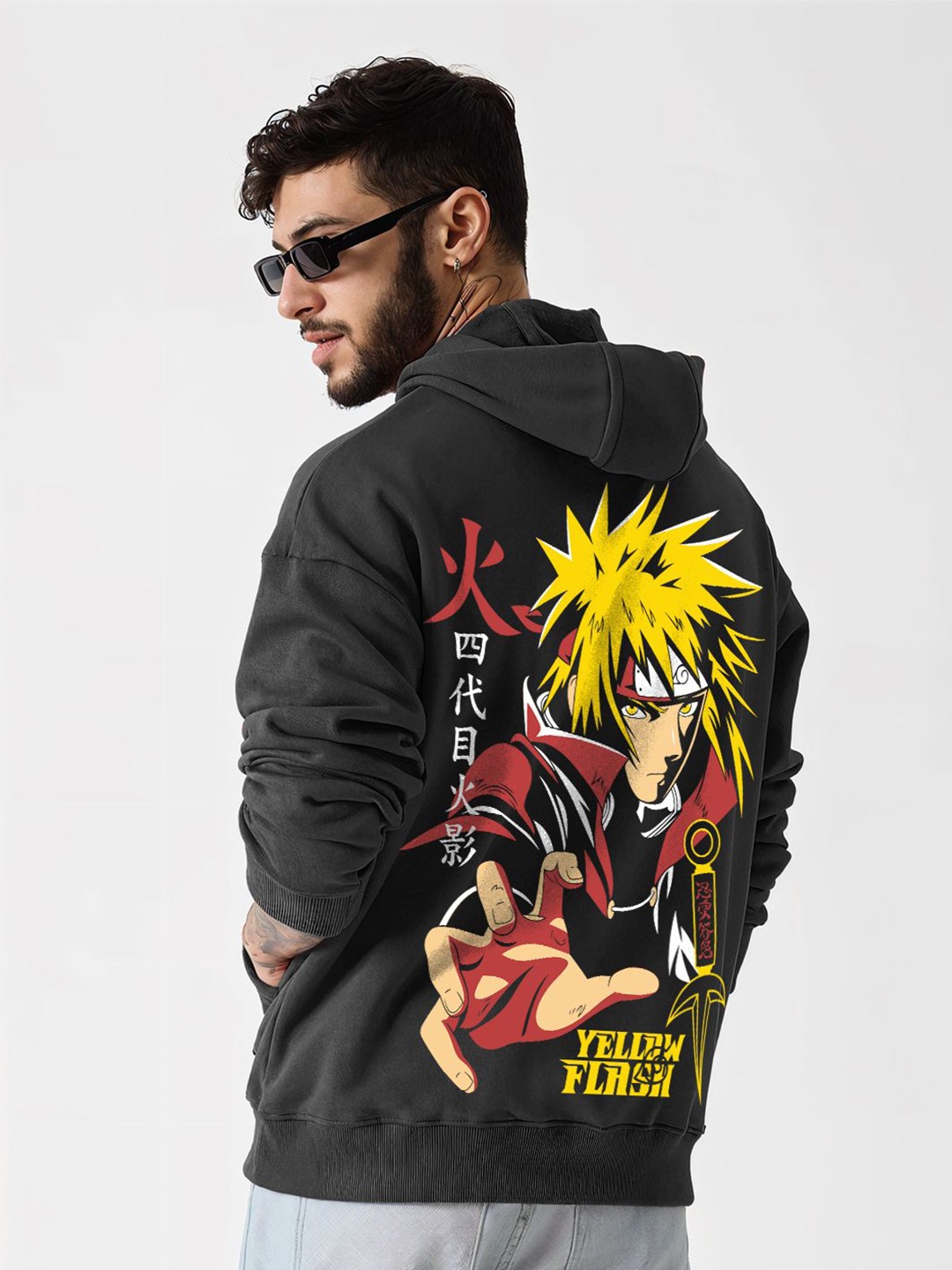 

Crazymonk Men Minato Yellow Flash Ovesized Hoodie - Black - L