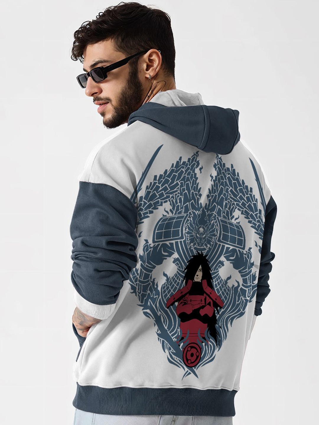 

Crazymonk Printed Anime Madara Uchiha Perfect Susanoo Oversized Fit Hooded Sweatshirt, White