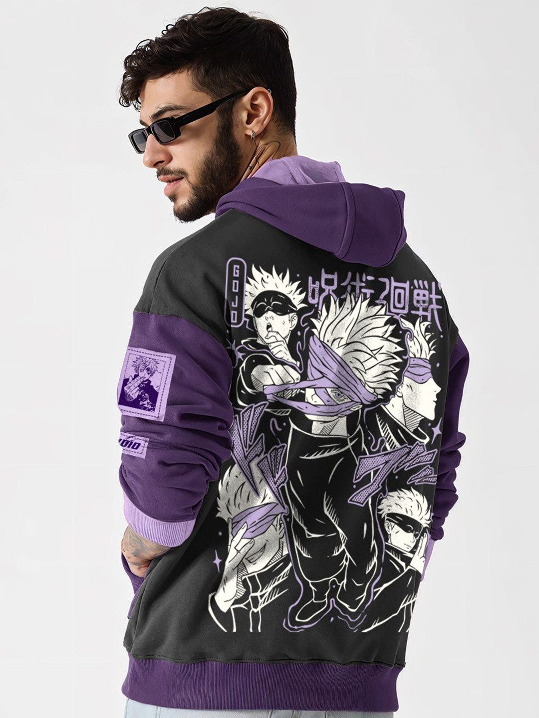 

Crazymonk Printed Anime Honered One Gojo Satoru Oversized Fit Hooded Sweatshirt, Grey
