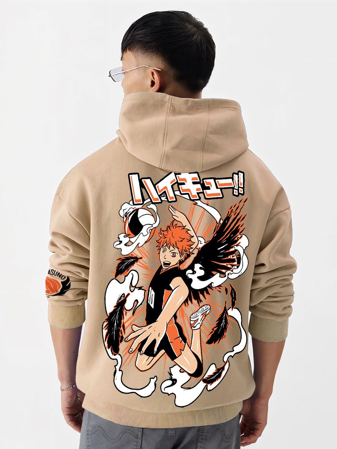 

Crazymonk Men Hinata Shoyo Haiku Ovesized Hoodie, Beige