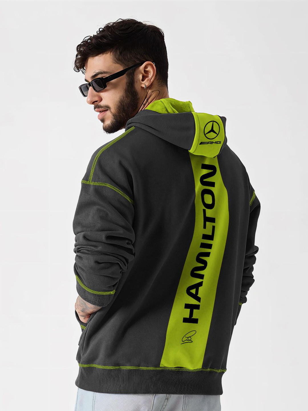 

Crazymonk Men Printed Lewis Hamilton Oversized Hoodie, Green