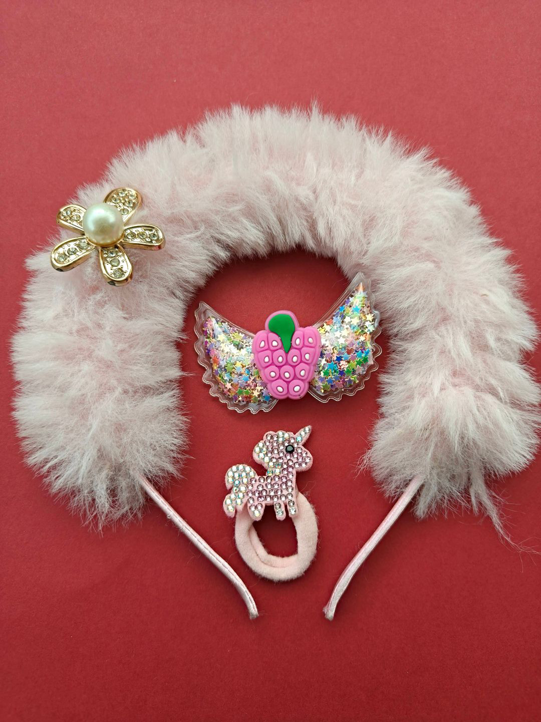 

Proplady Women Set of 3 Fur Hair Accessory Set, Off white