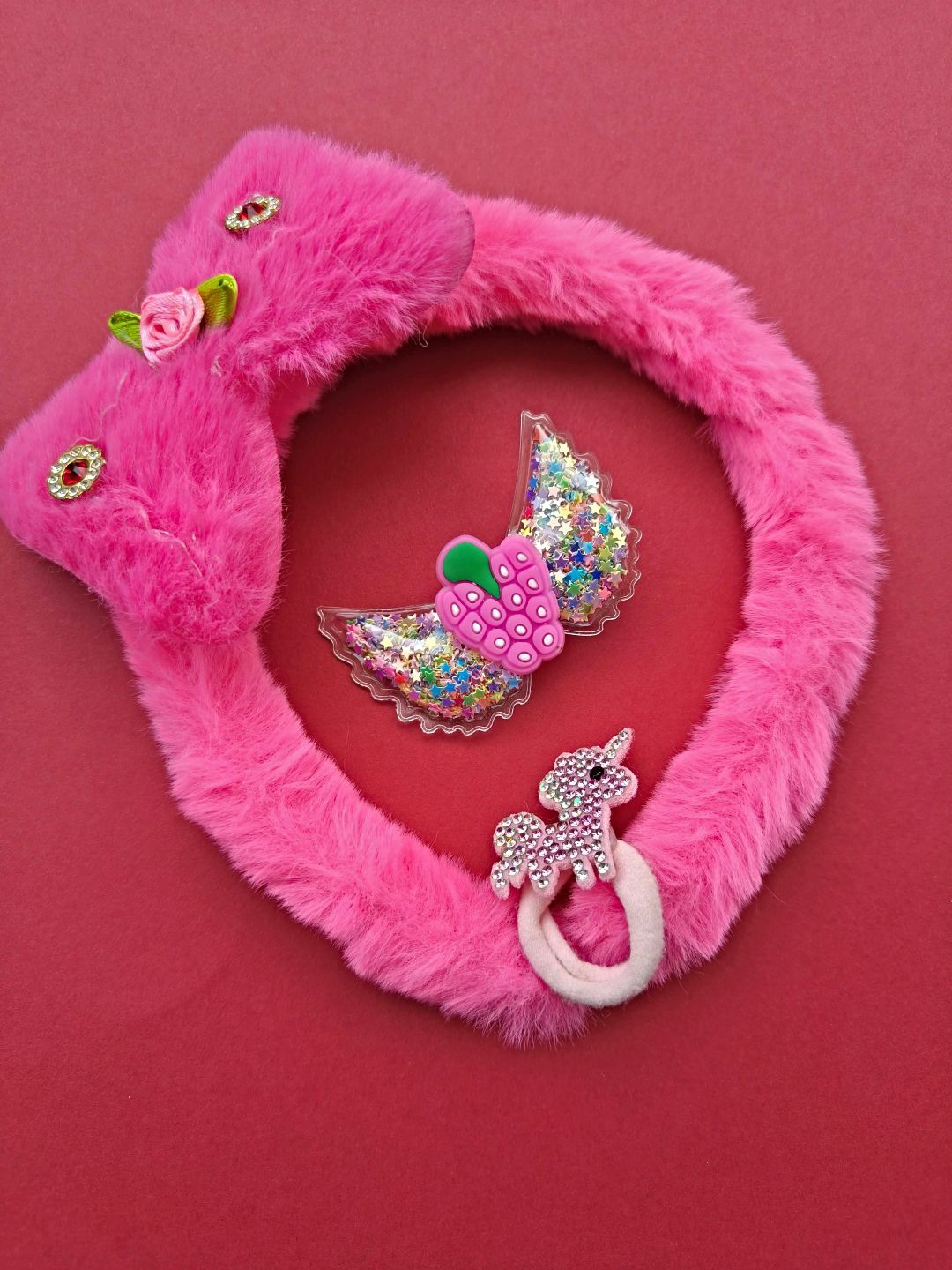 

Proplady Women Set of 3 Embellished Hair Accessory Set, Pink
