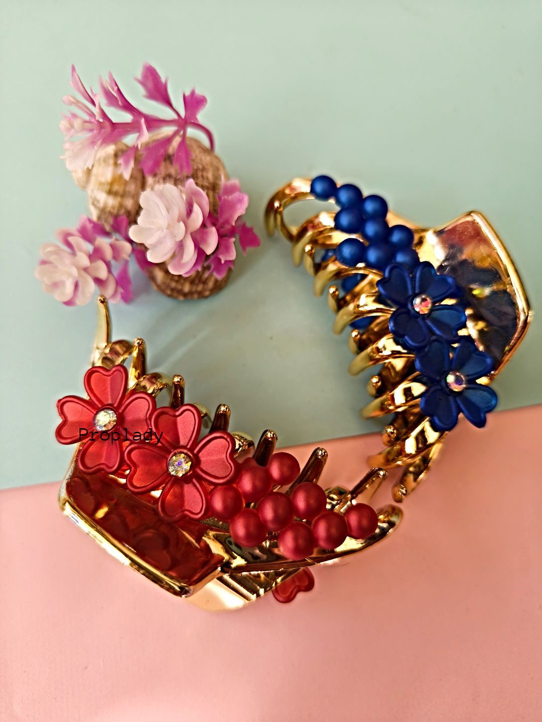 

Proplady Women Set of 2 Embellished Claw Clip, Blue