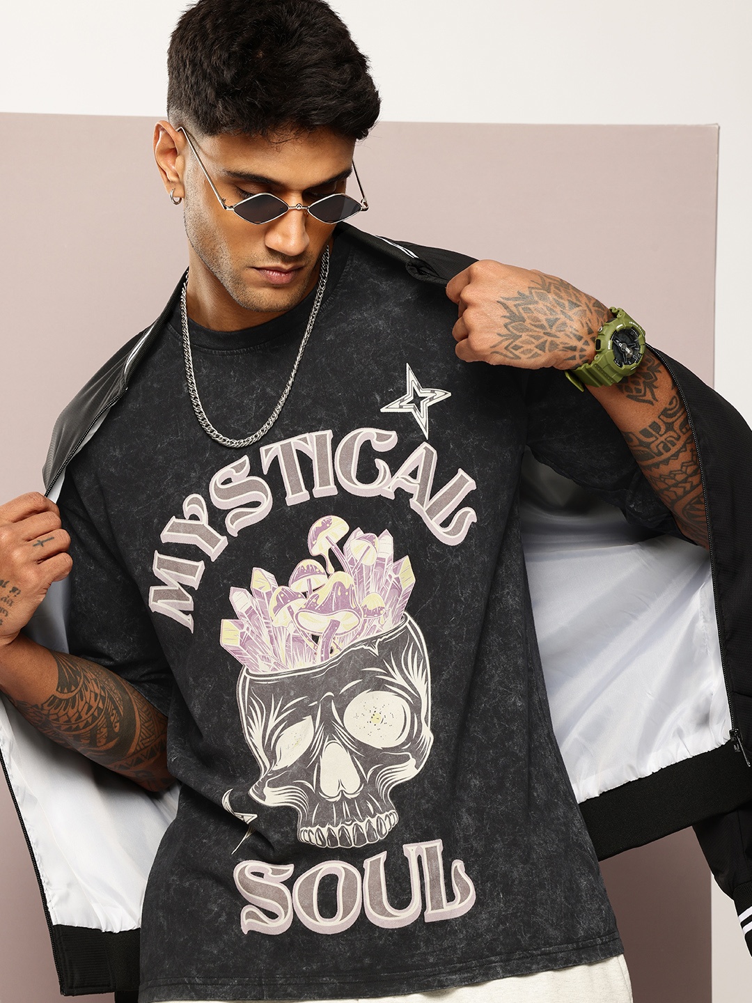 

Kook N Keech Printed Washed Effect Oversized Pure Cotton T-shirt, Black