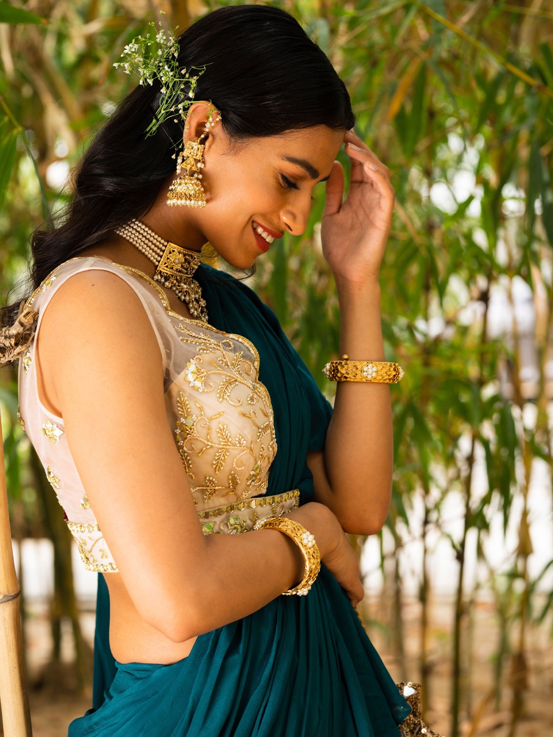 

Rashika Sharma Pure Chiffon Saree, Teal