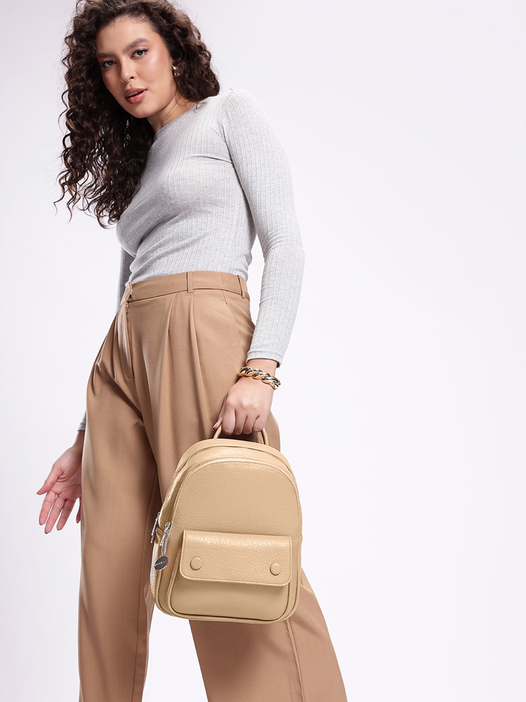 

Mast & Harbour Women Textured Backpack, Beige