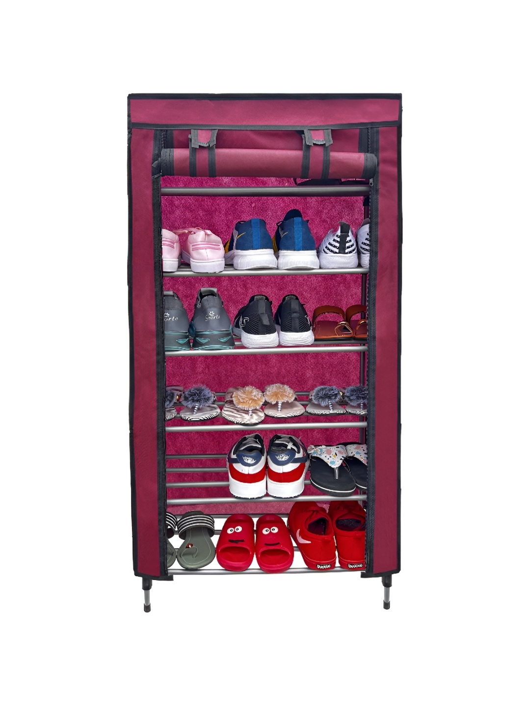 

Urban Choice Maroon and Black 6-Layers Collapsible Shoe Rack