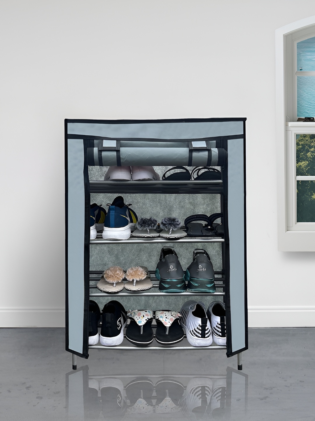 

Urban Choice Grey and Black 4-Layers Metal Collapsible Shoe Rack