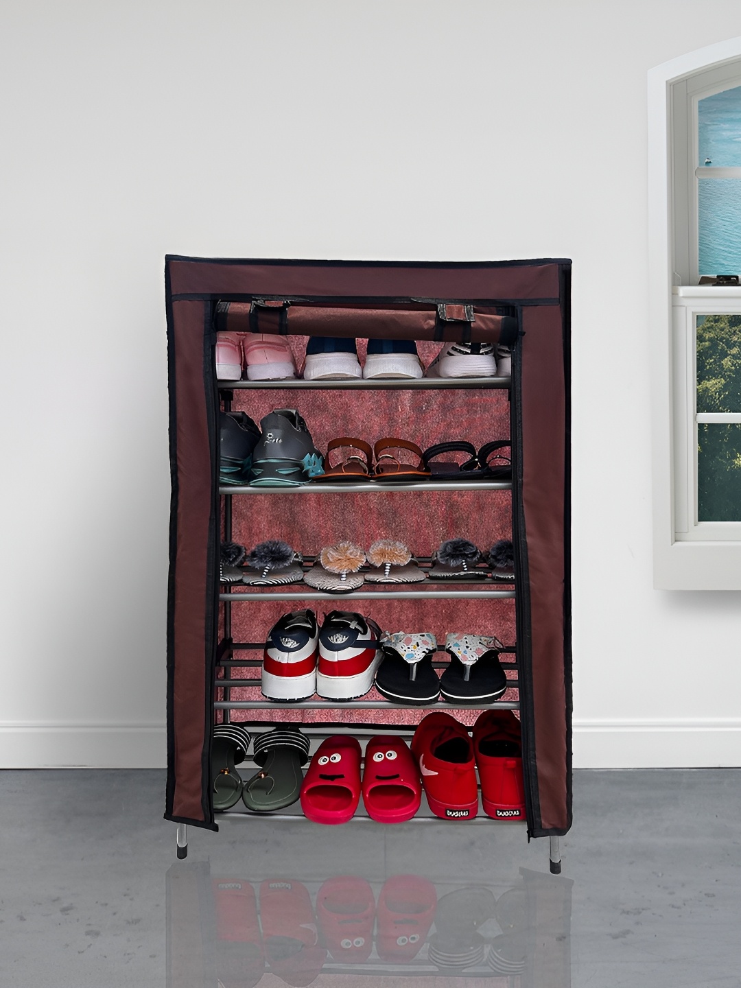 

Urban Choice Brown and Black Metal 5-Layers Collapsible Shoe Rack