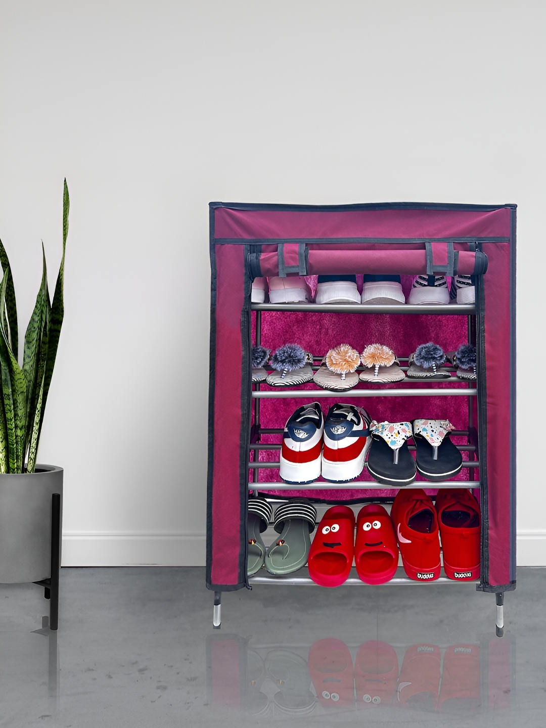 

Urban Choice Maroon and Black 4-Layers Collapsible Shoe Rack